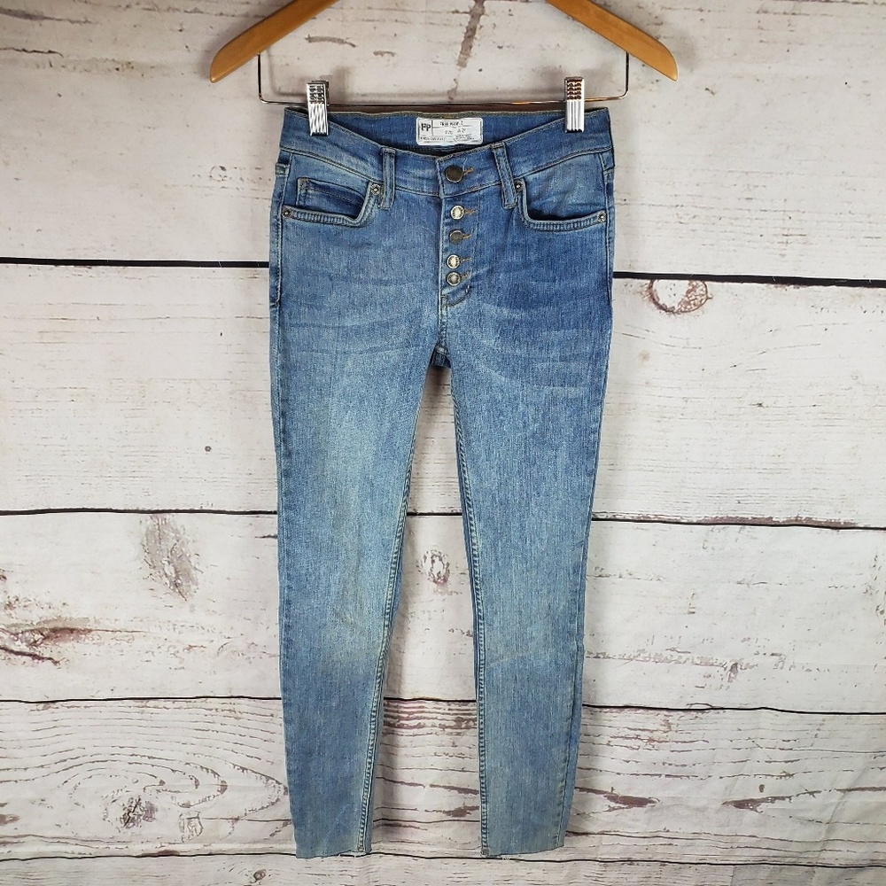 Free People Skinny Jeans Button Mid Rise Waist